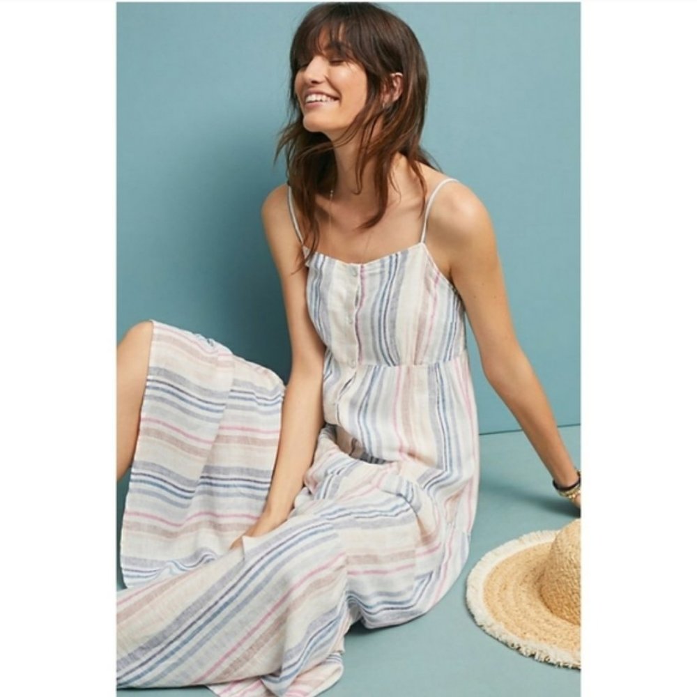 NWT Splendid Striped Linen Blend Tiered Maxi Dress